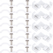 Jovitec 100 Pack Mounting Bracket Kit Strip Light Mounting Brackets, Fixing Clips, with 5 Pieces LED Strip Light Connector, L Shape 4 Pin Connector, 100 Screws Included