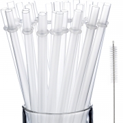 Jovitec 50 Pieces Reusable Drinking Straw Thick Plastic Straws with Cleaning Brush Straw Cleaner (10 Inch)