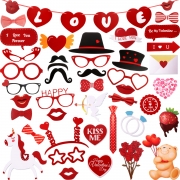 Jovitec 47 Pieces Valentines Day Photo Booth Props Kit, for Valentines Day Event Party Favors and Decorations Art Crafts, Creative Funny Glitter Disguise Props Wedding Decor (47 Pieces, Valentines Day)