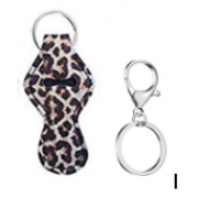 Jovitec 16 Pieces Chapstick Holder Keychain with 16 Metal Key Chains (Big Leopard Pattern)