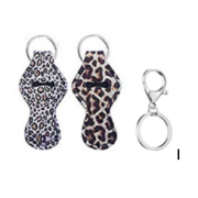 Jovitec 16 Pieces Chapstick Holder Keychain with 16 Metal Key Chains (2 Leopard Pattern)