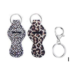 Jovitec 16 Pieces Chapstick Holder Keychain with 16 Metal Key Chains (2 Leopard Pattern)