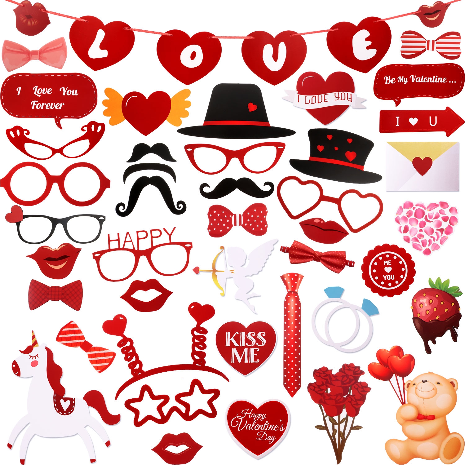 Jovitec 47 Pieces Valentines Day Photo Booth Props Kit, for Valentines ...